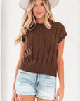 Cable Knit Textured Crew Neck Sweater Top