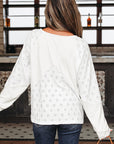 Corded Knit Patchwork Embroidered V-Neck Blouse