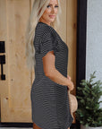 Stripe Ruffle Sleeve Crewneck T-Shirt Mini Dress