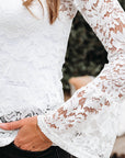 Solid Lace Crochet Bell Sleeve Blouse