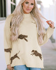 Cheetah Mock Neck Split Hem Sweater