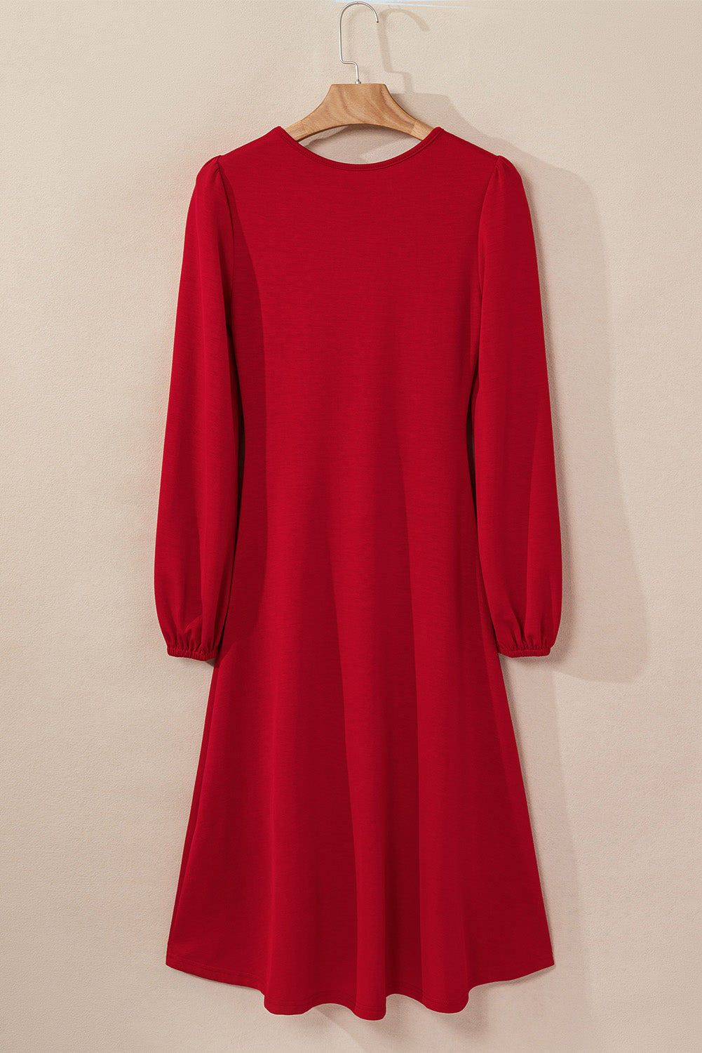 Solid Ruched Long Sleeve Midi Dress
