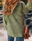 Solid Eyelet V-Neck Drop Shoulder Sweater