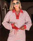 Stripe Collared V-Neck Pullover and Skort Set