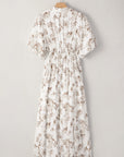 Iliana Floral Puff Sleeve V Neck Buttoned Front Maxi Dress