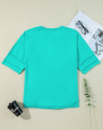 Hanna Solid Color Half Sleeve Buttons Henley Top