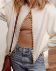 Pearl Embellished Open-Front Cardigan