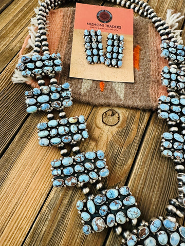 Navajo Golden Hills Turquoise & Silver Squash Blossom Necklace Set