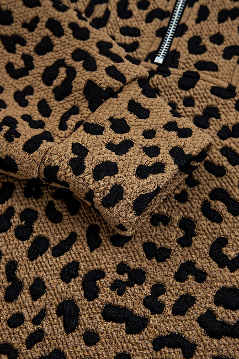 Leopard Quarter-Zip Drop Shoulder Sweatshirt