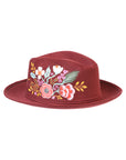 Artisanal Hand Painted Hat Suede Wine 603821