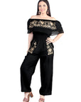 Artisanal Embroidered Jumpsuit 100% Cotton Black 603965