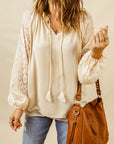 Leopard Mesh V-Neck Bubble Sleeve Blouse