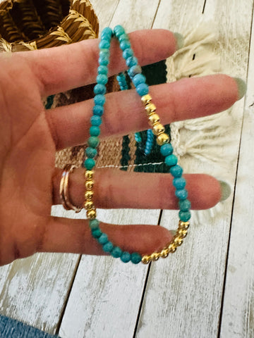 Navajo Turquoise & Gold Beaded 18” Necklace