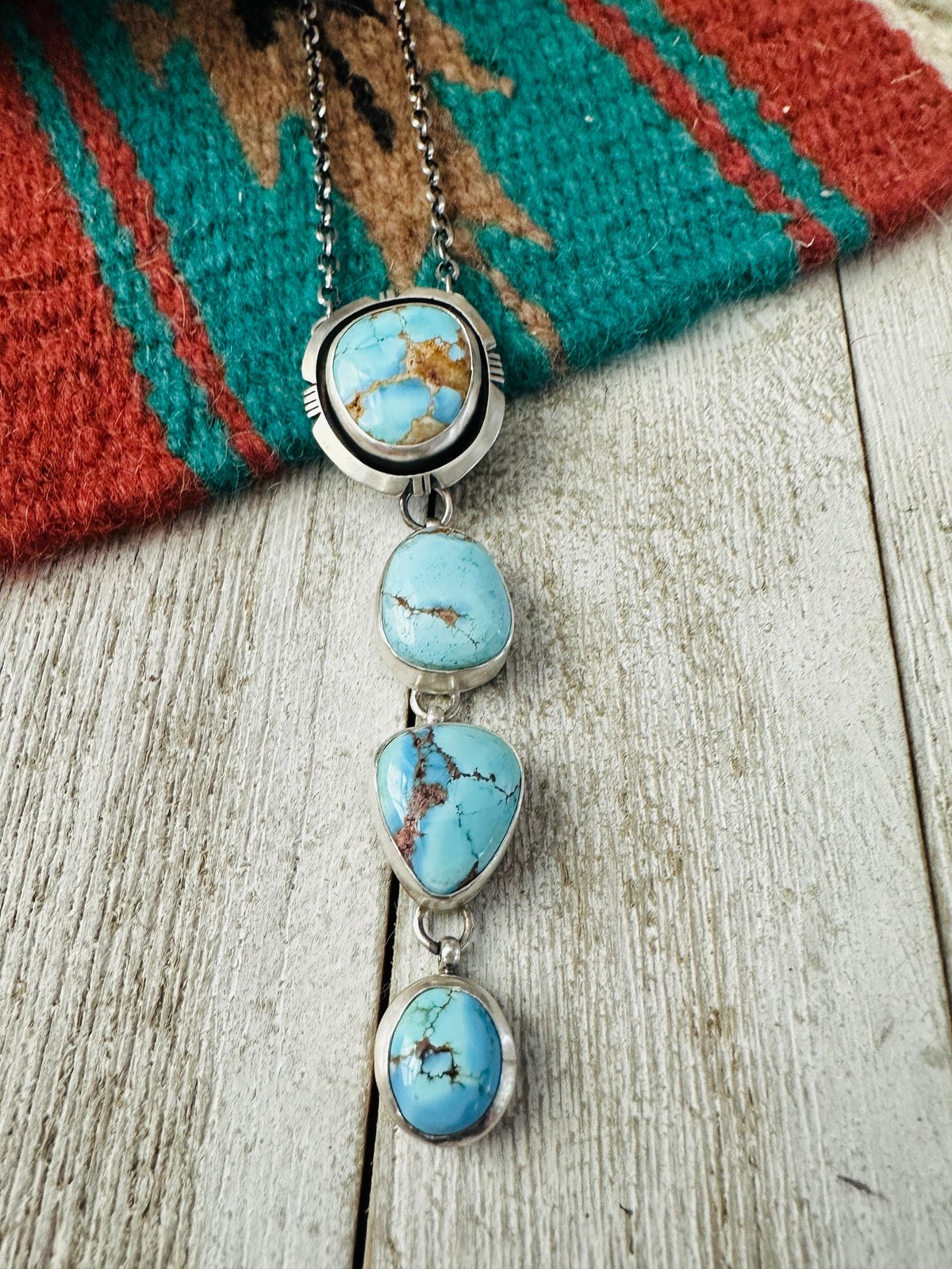 Navajo Sterling Silver & Golden Hills Turquoise Lariat Necklace