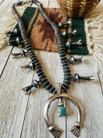 Navajo Turquoise & Sterling Silver Squash Blossom Necklace