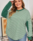Plus Size Stripe Thermal Reverse Seam Patchwork Top