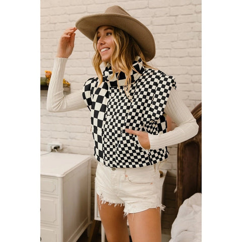 Black White Checkered Puffer Vest 1