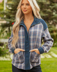 Plaid Corduroy Patchwork Zip-Up Snap-Button Jacket
