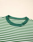 Green Stripe Exposed Seam Patchwork Plus Size Thermal Top
