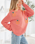 Pumpkin Embroidered Thanksgiving Holiday Sweater