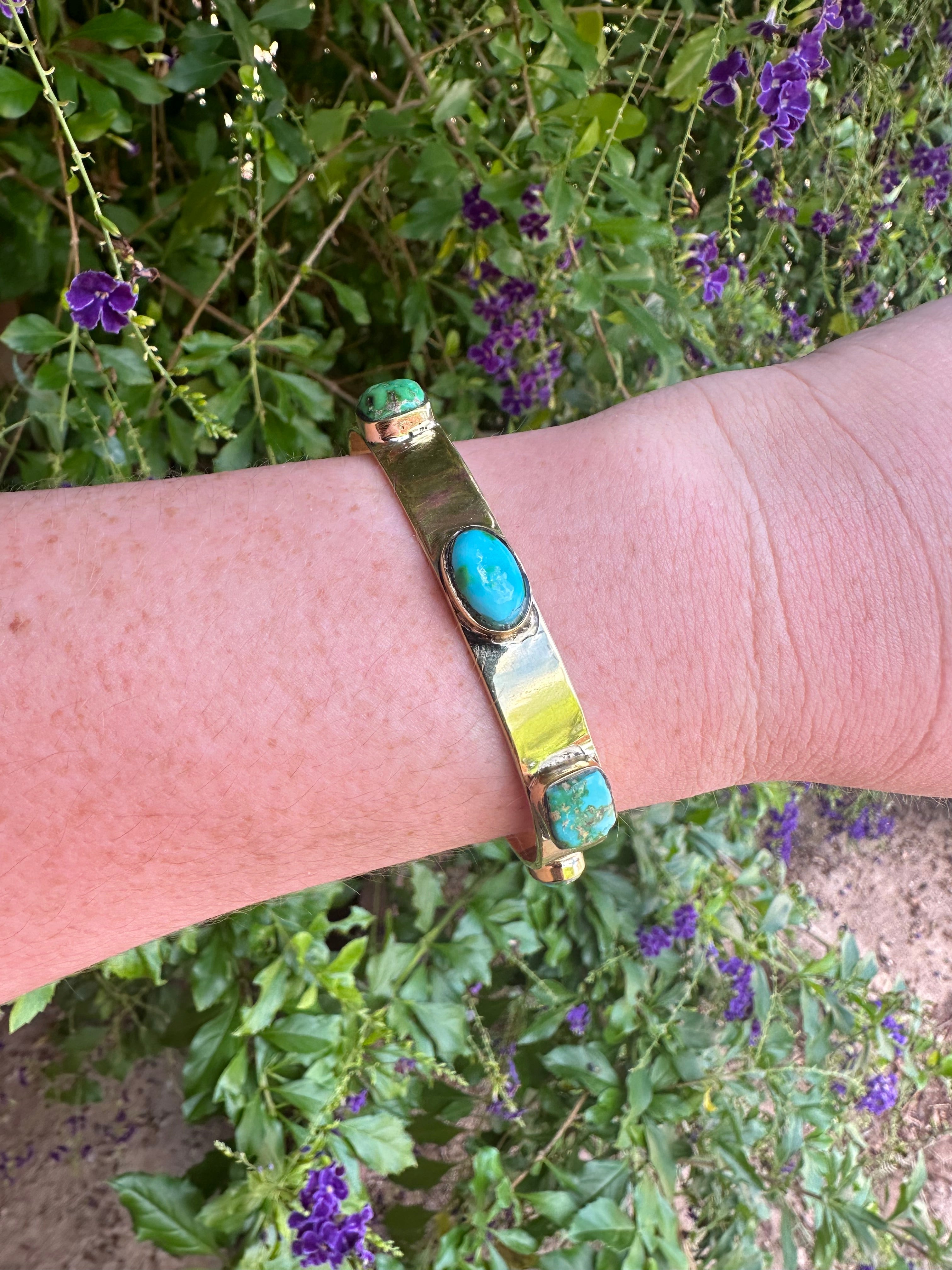 “The Golden Collection” Summerhaven Handmade Natural Sonoran Turquoise Gold Plated Bracelet Cuff