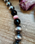 NFR Collection Necklace – 8mm & 16mm Sterling Silver Pearls with Faceted Black Onyx & Pink Conch – Handmade by The Bijoux FAB – 21"