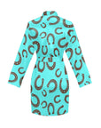 Turquoise Horseshoe Women's Long Sleeve Belted Satin Feel Dressing Lounge Robe
