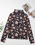 Floral Mesh Mock Neck Long Sleeve Top