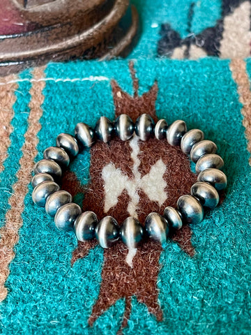 Vinita Cowboy Navajo 8mm Sterling Silver Beaded Stretch Bracelet