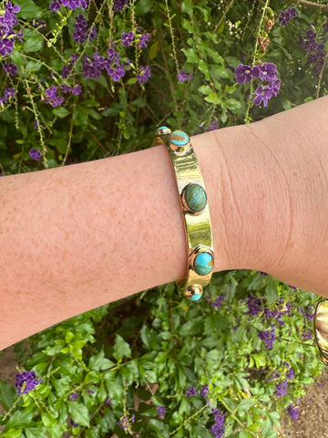 “The Golden Collection” Summerhaven Handmade Natural Turquoise Gold Plated Bracelet Cuff