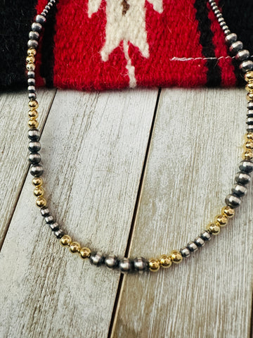 Navajo Sterling Silver & Gold Beaded 18” Necklace