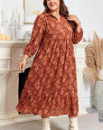 Plus Size Floral Ruffle Hem 3/4 Sleeve Maxi Dress