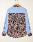 Stripe Leopard Patchwork Button-Up Shirt