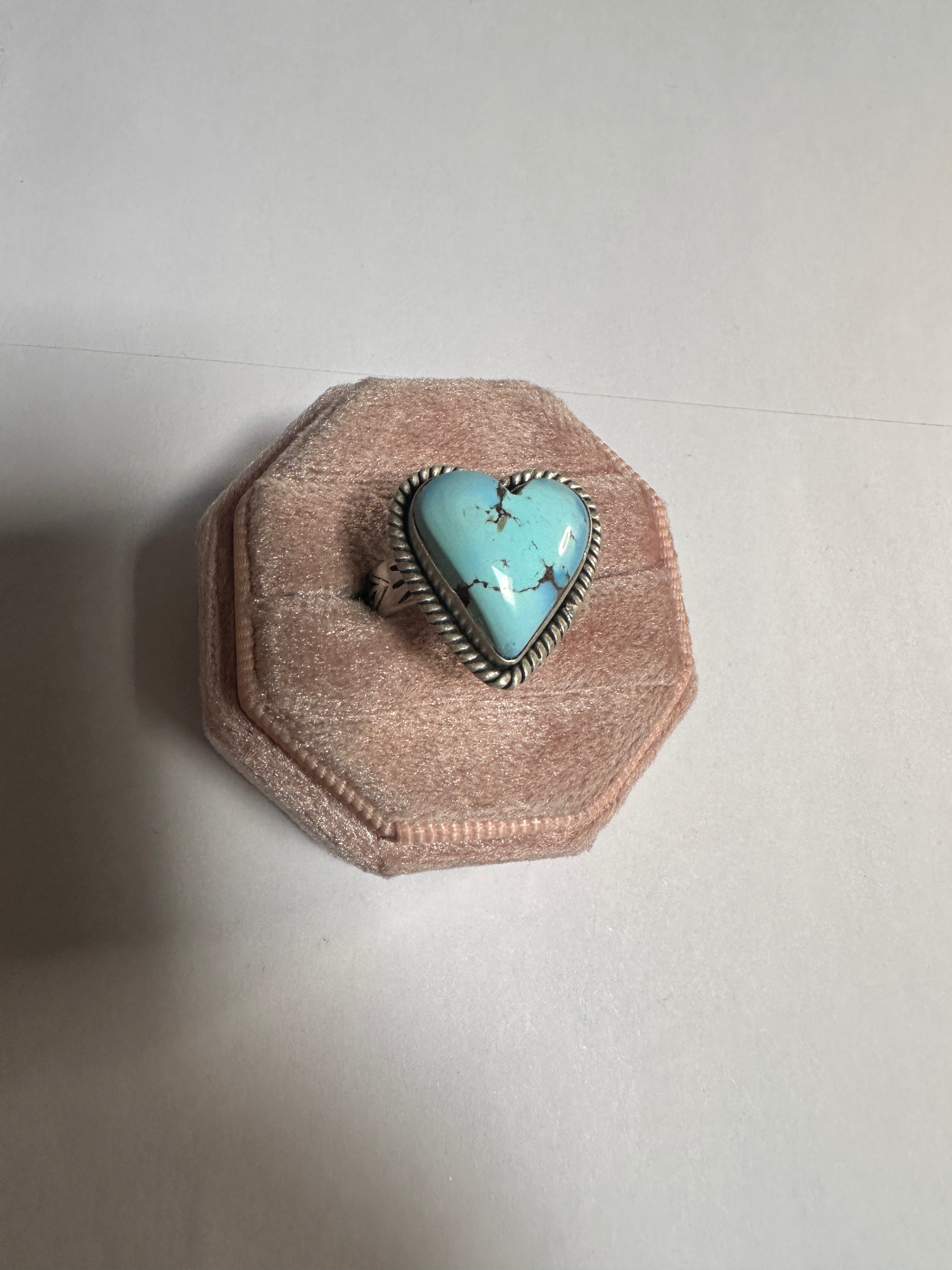 Beautiful Handmade Golden Hills Turquoise And Sterling Silver Adjustable Heart Ring