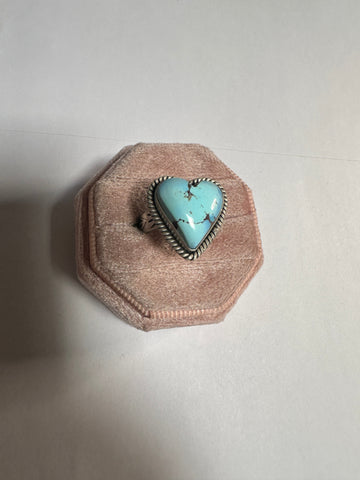 Stunning Handmade Golden Hills Turquoise & Sterling Silver Heart Ring