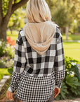 Plaid Patchwork Drawstring Hooded Shacket
