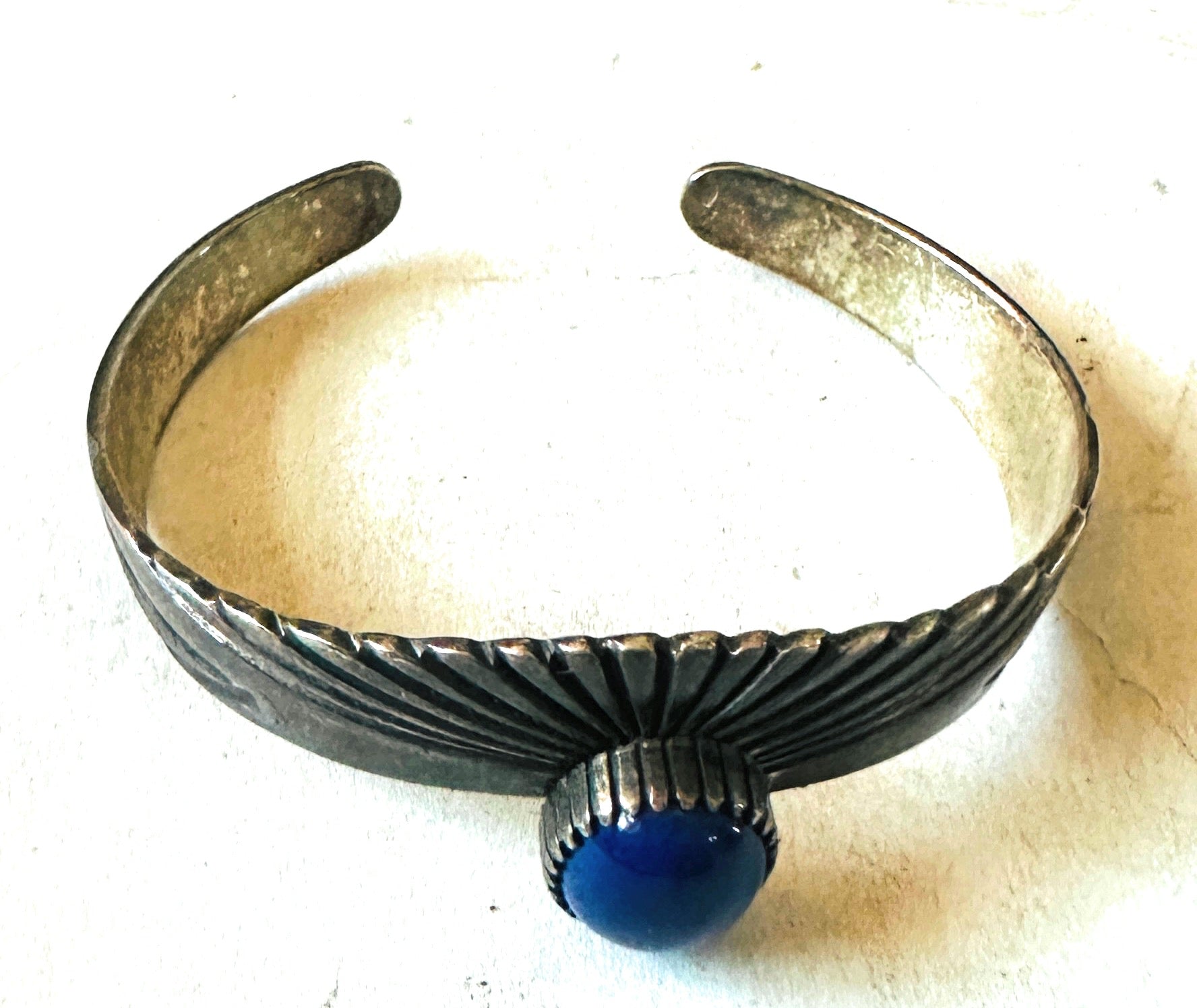 Old Pawn Navajo Sterling Silver & Lapis Cuff Bracelet