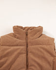 Corduroy Stand Neck Zipped Puffer Vest