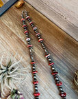 NFR Collection Necklace – Sterling Silver Torpedo Pearls with Red Spiny Oyster – Handmade by The Bijoux FAB – 39"