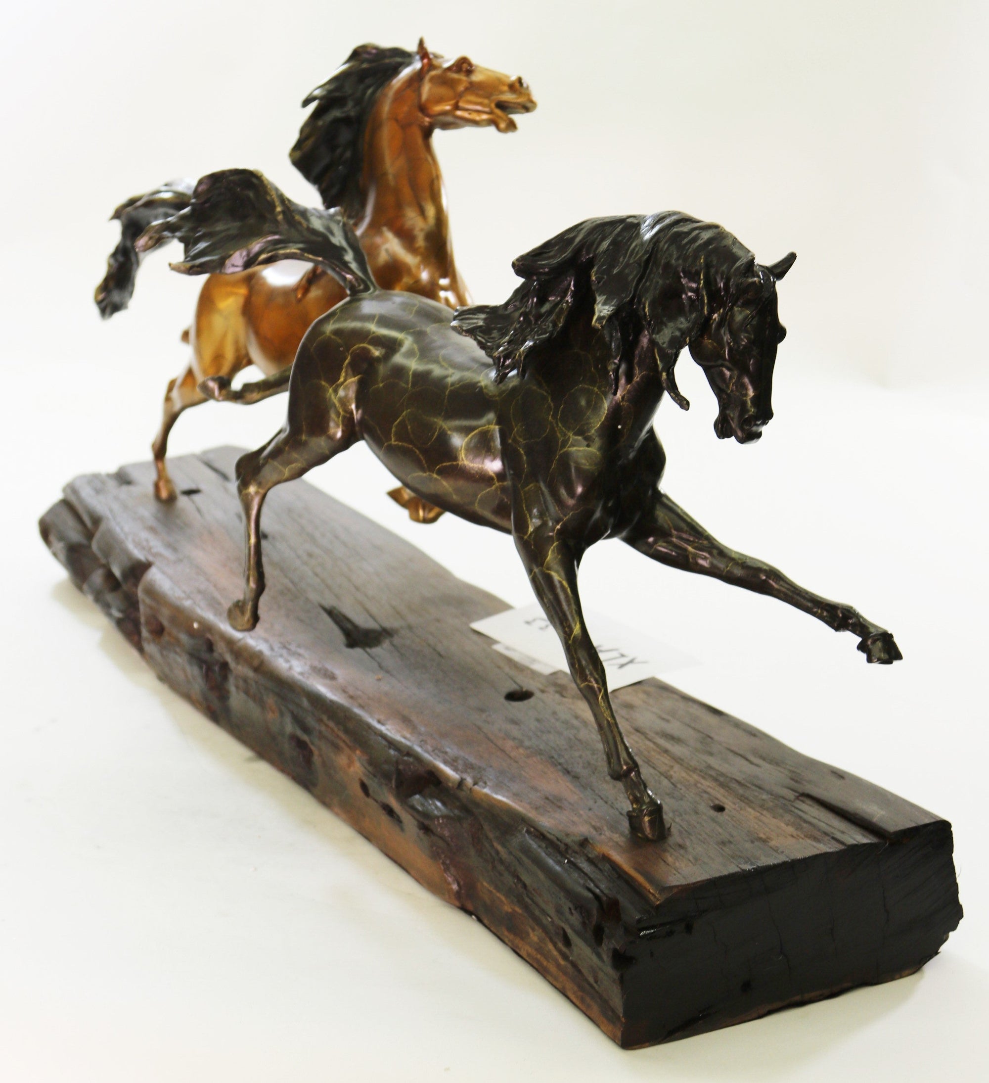 Limited Edition Two Galloping Horses Hand Painted Museum Quality Bronze Artwork