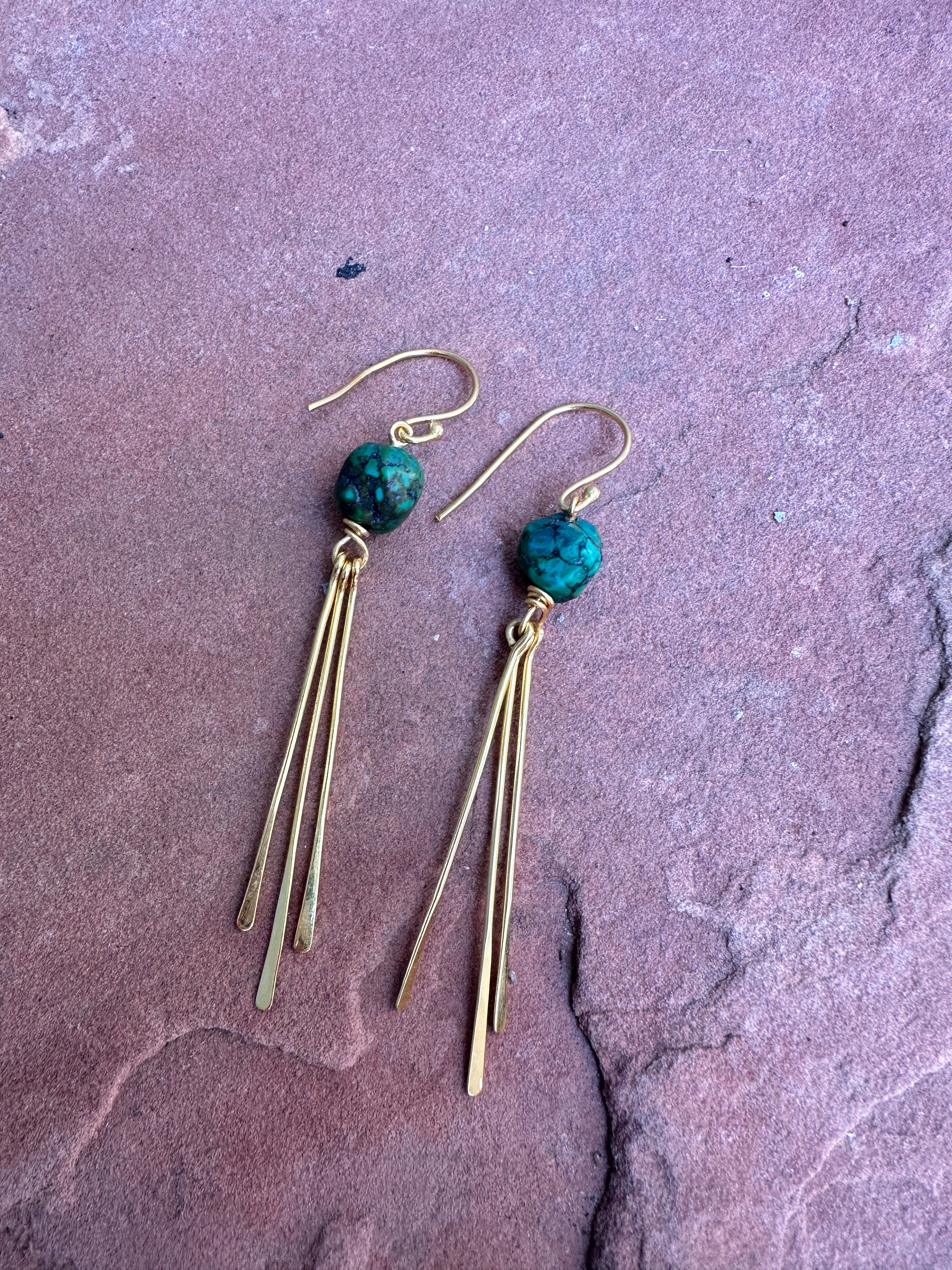 Western Fringe Turquoise Earrings-Gold-Plated Silver-Golden Collection