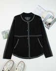 Contrast Trim Button-Up Sweater Cardigan