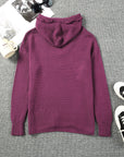 Solid Ribbed Drop Shoulder Hooded V-Neck Sweater
