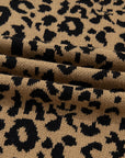 Leopard Ribbed Trim Crewneck Drop Shoulder Sweater
