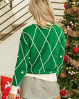 Christmas Geometric Diamond Pom Long Sleeve Sweater