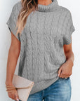 Cable Knit Turtleneck Batwing Short Sleeve Sweater