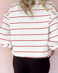Stripe Zipped V-Neck Long Sleeve Top
