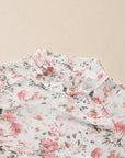 Floral Print Mesh Mock Neck Top