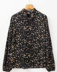 Leopard Lantern Sleeve Pleated Blouse