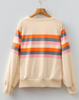 Stripe Puff Sleeve Pullover Sweatshirt